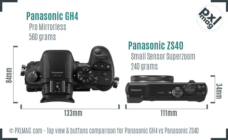 Panasonic GH4 vs Panasonic ZS40 top view buttons comparison