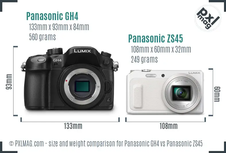 Panasonic GH4 vs Panasonic ZS45 size comparison