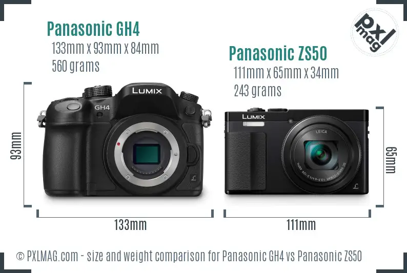 Panasonic GH4 vs Panasonic ZS50 size comparison