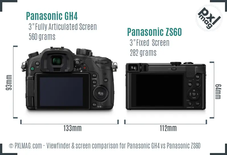 Panasonic GH4 vs Panasonic ZS60 Screen and Viewfinder comparison