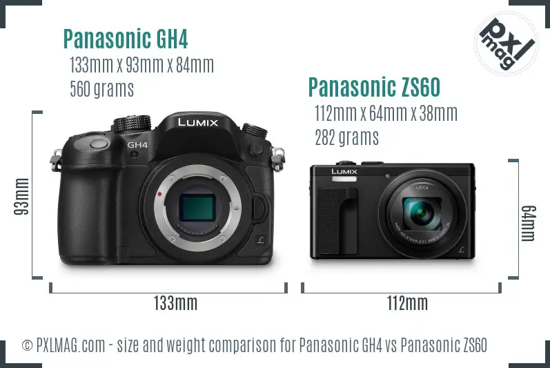 Panasonic GH4 vs Panasonic ZS60 size comparison