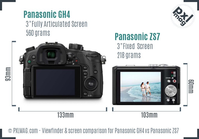 Panasonic GH4 vs Panasonic ZS7 Screen and Viewfinder comparison