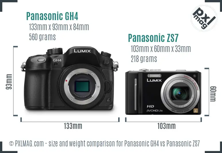 Panasonic GH4 vs Panasonic ZS7 size comparison
