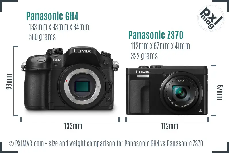 Panasonic GH4 vs Panasonic ZS70 size comparison