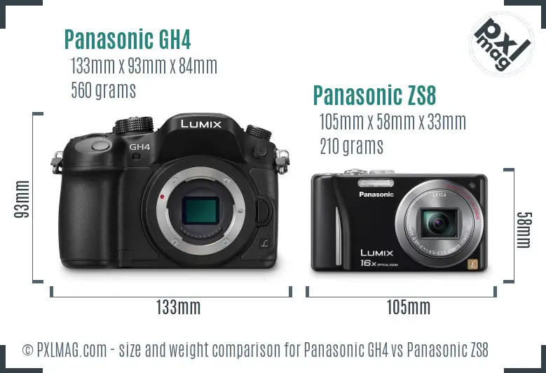 Panasonic GH4 vs Panasonic ZS8 size comparison