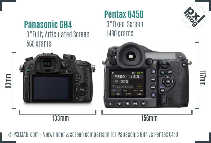 Panasonic GH4 vs Pentax 645D Screen and Viewfinder comparison
