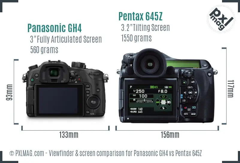 Panasonic GH4 vs Pentax 645Z Screen and Viewfinder comparison