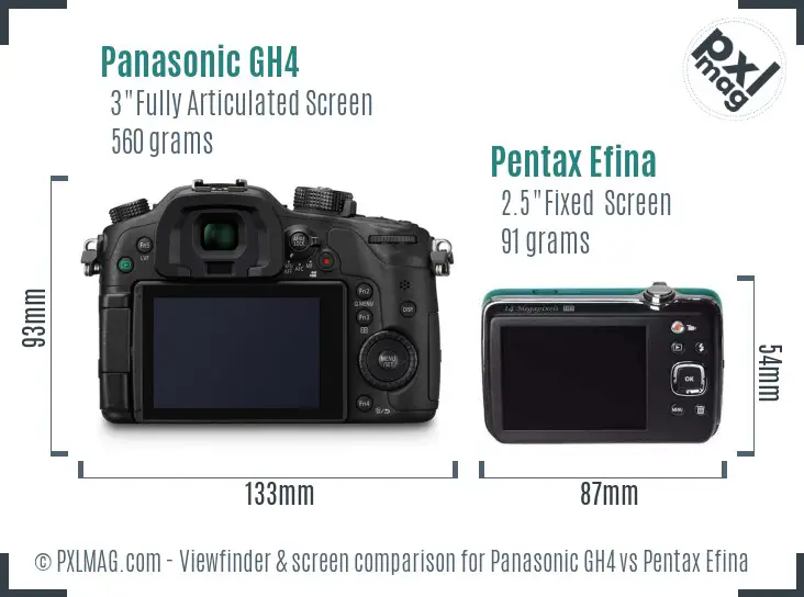 Panasonic GH4 vs Pentax Efina Screen and Viewfinder comparison