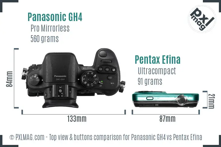 Panasonic GH4 vs Pentax Efina top view buttons comparison