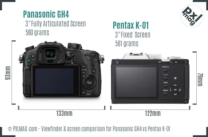 Panasonic GH4 vs Pentax K-01 Screen and Viewfinder comparison