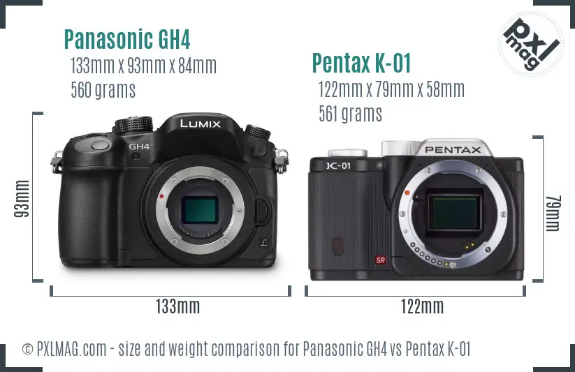 Panasonic GH4 vs Pentax K-01 size comparison