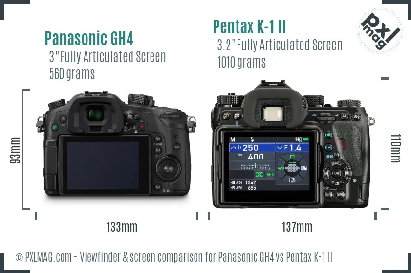 Panasonic GH4 vs Pentax K-1 II Screen and Viewfinder comparison