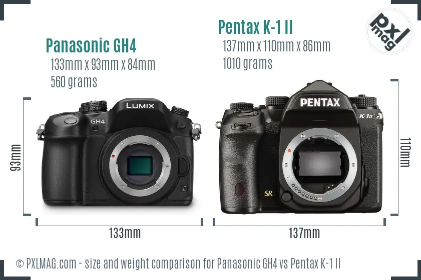 Panasonic GH4 vs Pentax K-1 II size comparison