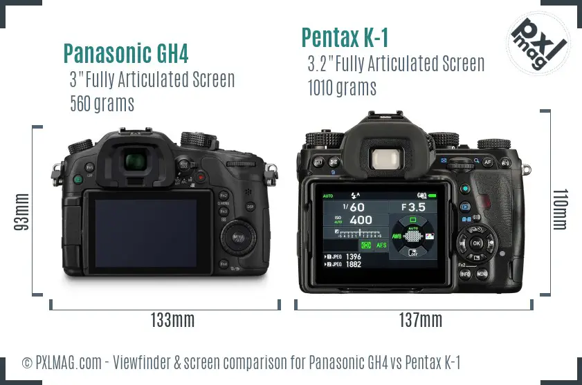 Panasonic GH4 vs Pentax K-1 Screen and Viewfinder comparison