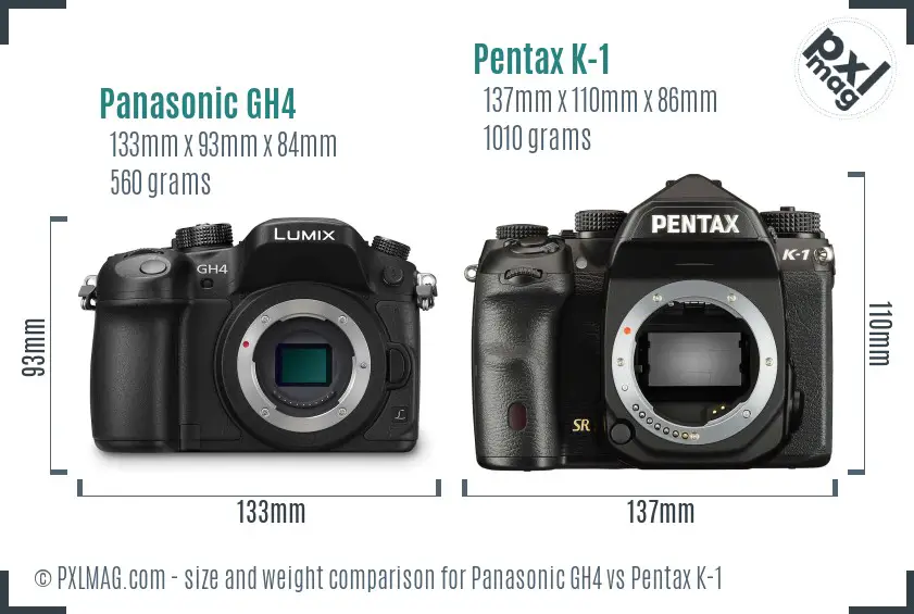 Panasonic GH4 vs Pentax K-1 size comparison