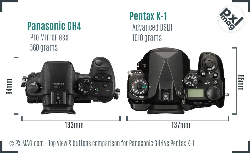 Panasonic GH4 vs Pentax K-1 top view buttons comparison