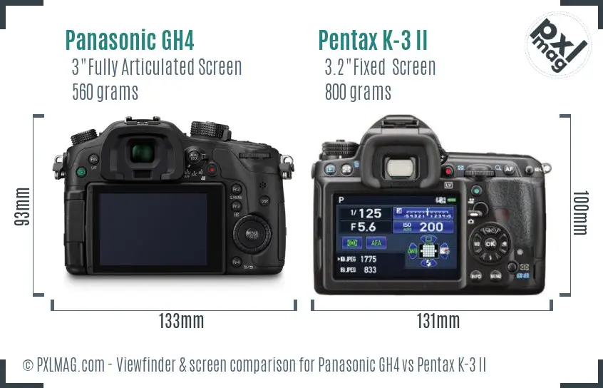 Panasonic GH4 vs Pentax K-3 II Screen and Viewfinder comparison