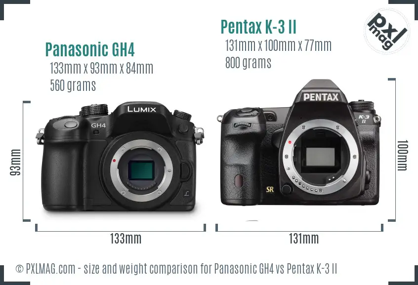Panasonic GH4 vs Pentax K-3 II size comparison