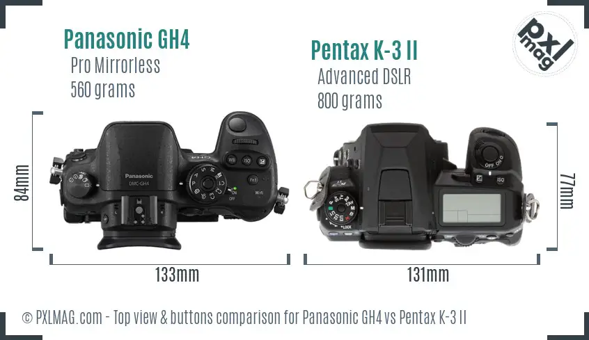 Panasonic GH4 vs Pentax K-3 II top view buttons comparison
