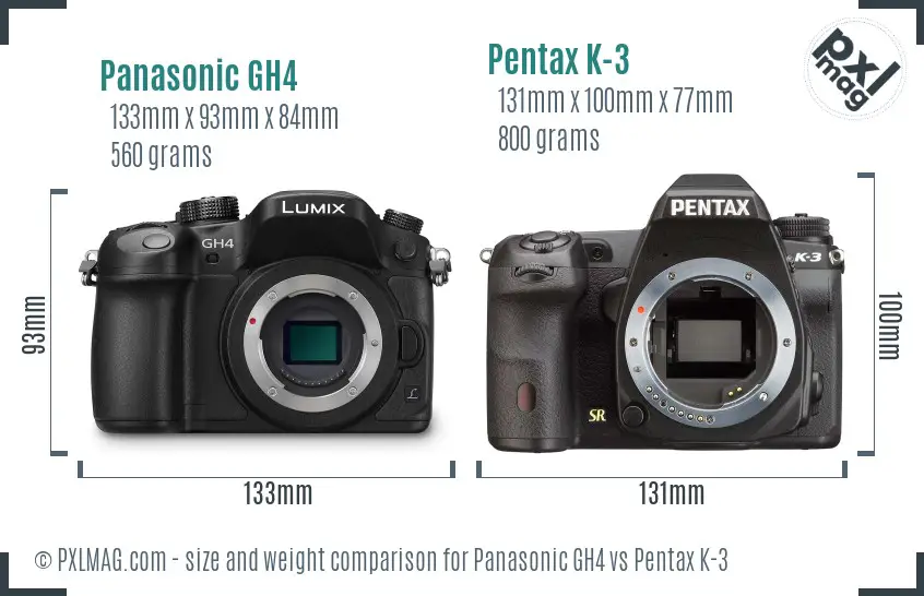 Panasonic GH4 vs Pentax K-3 size comparison