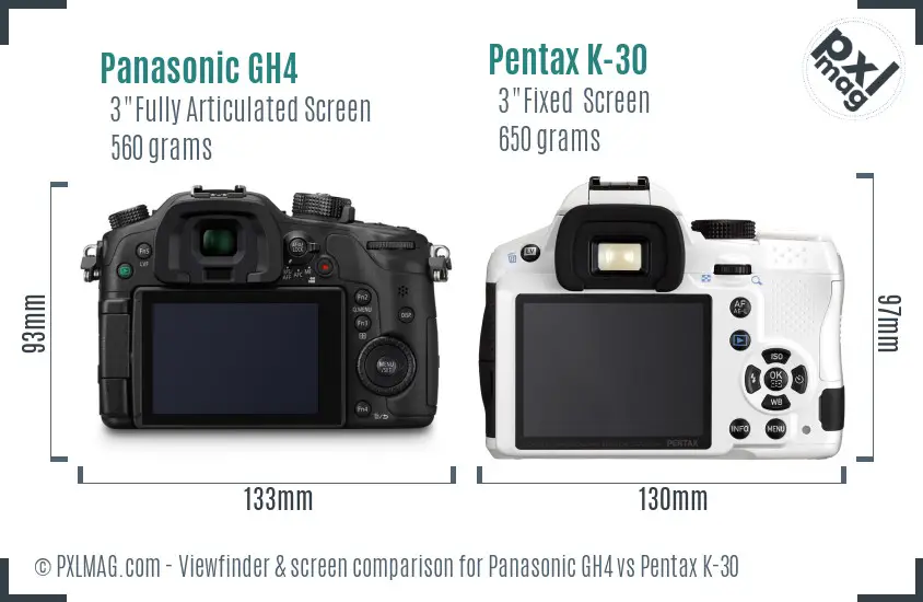 Panasonic GH4 vs Pentax K-30 Screen and Viewfinder comparison