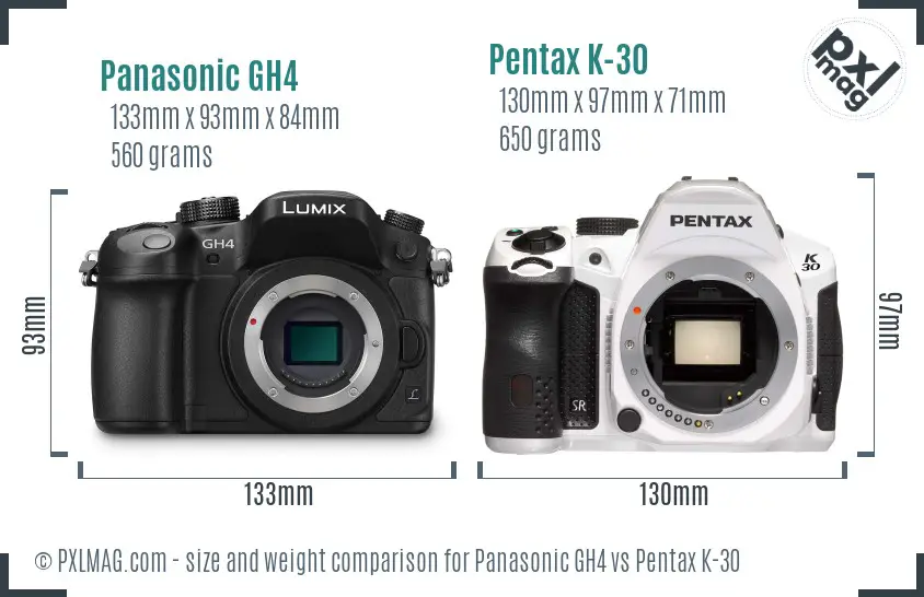Panasonic GH4 vs Pentax K-30 size comparison