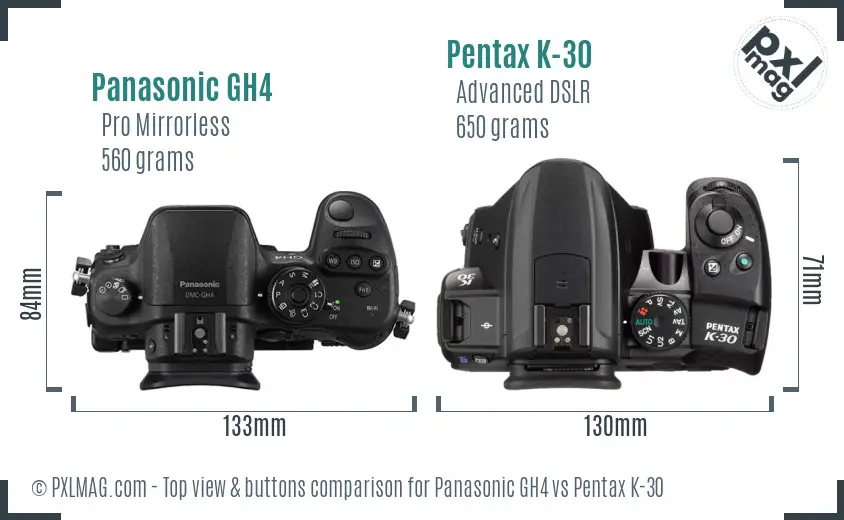 Panasonic GH4 vs Pentax K-30 top view buttons comparison