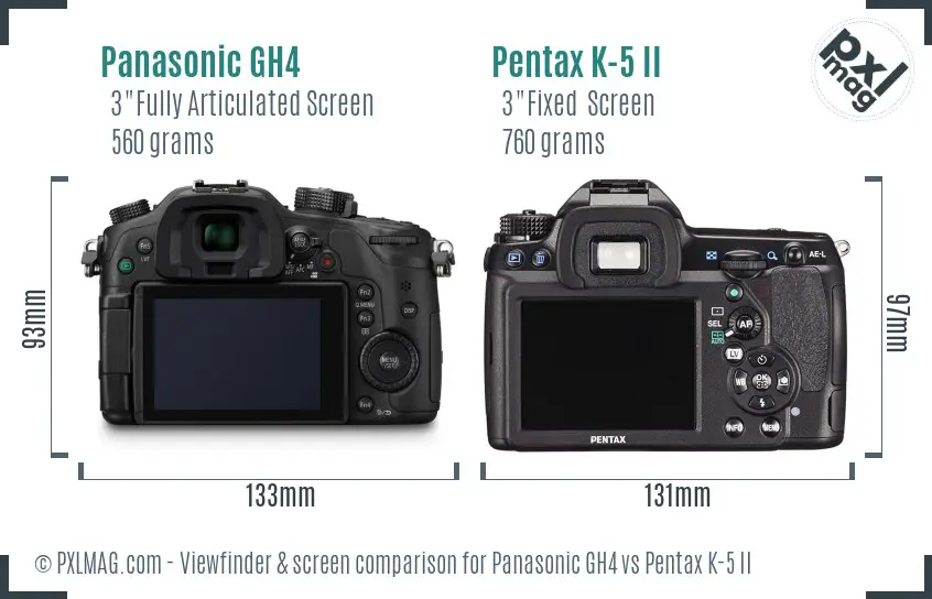 Panasonic GH4 vs Pentax K-5 II Screen and Viewfinder comparison
