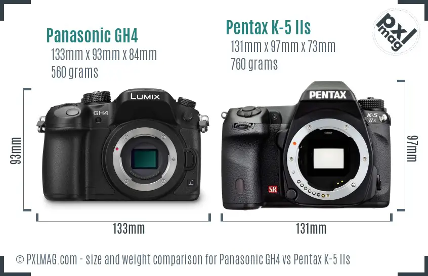 Panasonic GH4 vs Pentax K-5 IIs size comparison