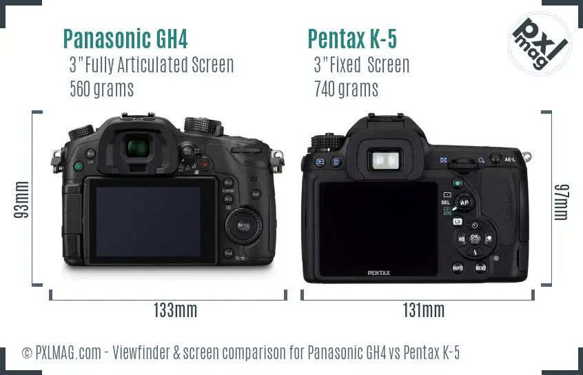 Panasonic GH4 vs Pentax K-5 Screen and Viewfinder comparison