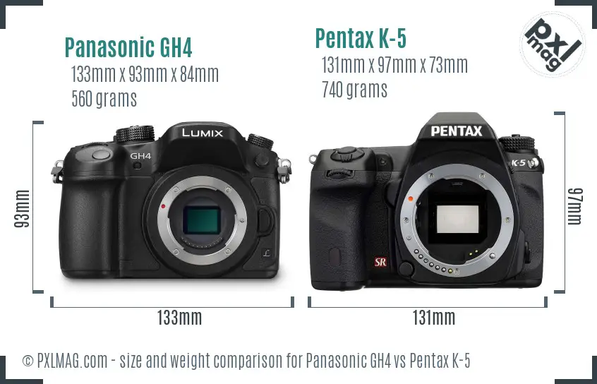 Panasonic GH4 vs Pentax K-5 size comparison