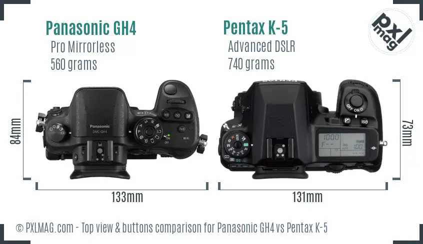Panasonic GH4 vs Pentax K-5 top view buttons comparison
