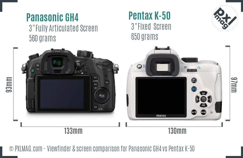 Panasonic GH4 vs Pentax K-50 Screen and Viewfinder comparison