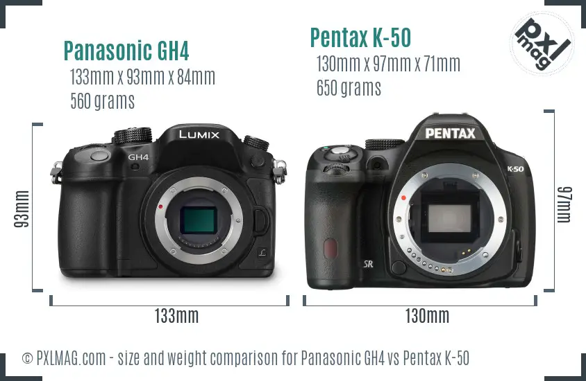Panasonic GH4 vs Pentax K-50 size comparison