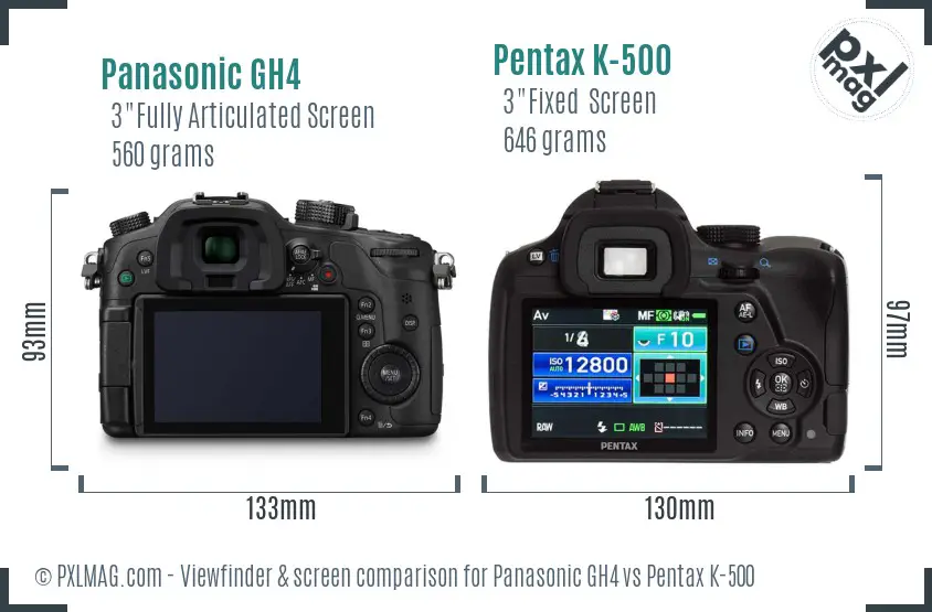 Panasonic GH4 vs Pentax K-500 Screen and Viewfinder comparison