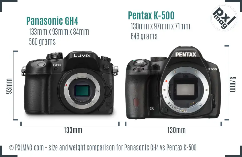 Panasonic GH4 vs Pentax K-500 size comparison
