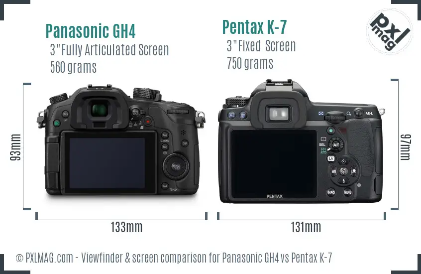 Panasonic GH4 vs Pentax K-7 Screen and Viewfinder comparison