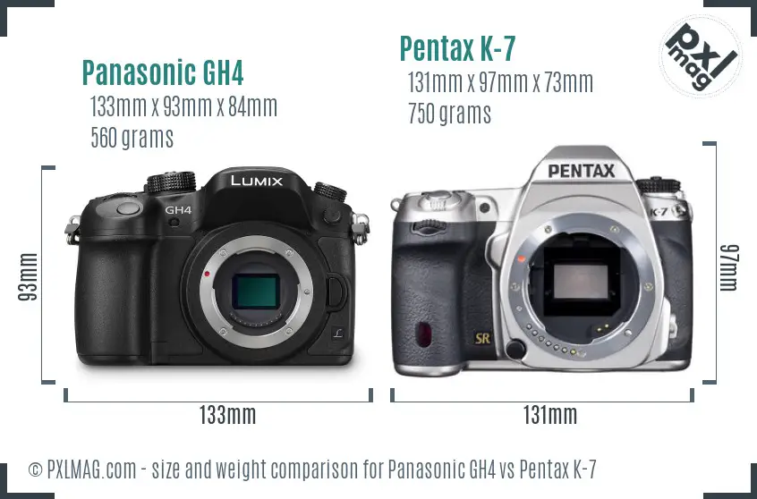Panasonic GH4 vs Pentax K-7 size comparison
