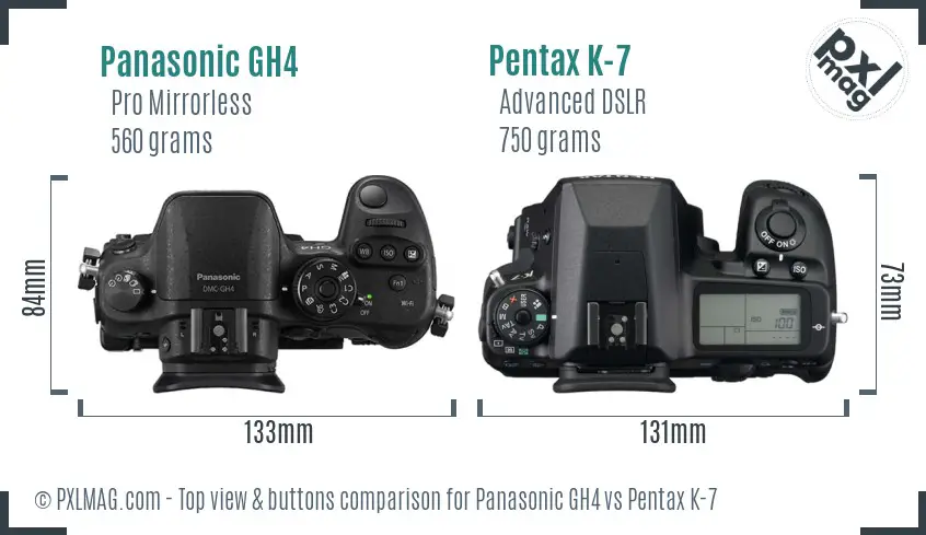 Panasonic GH4 vs Pentax K-7 top view buttons comparison