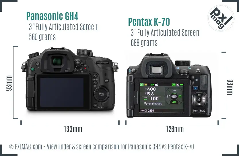 Panasonic GH4 vs Pentax K-70 Screen and Viewfinder comparison