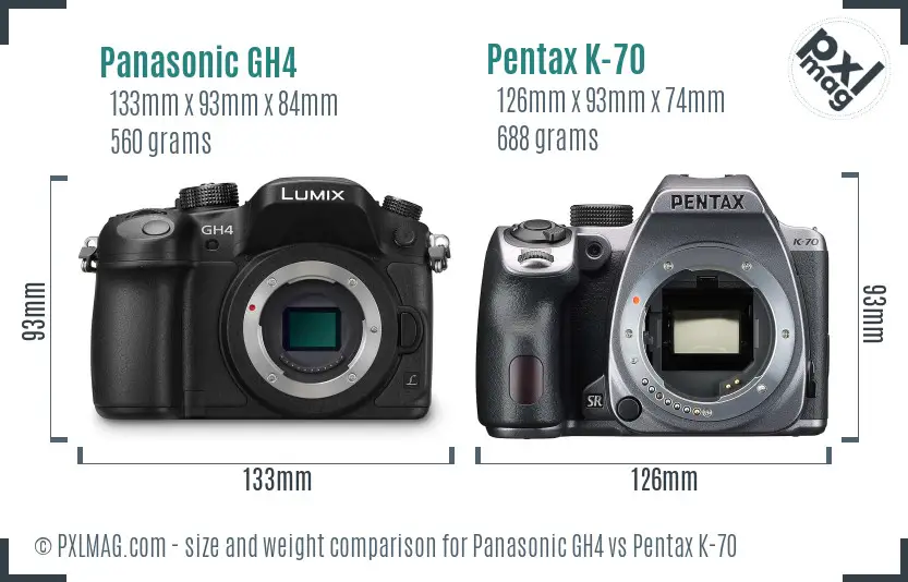 Panasonic GH4 vs Pentax K-70 size comparison