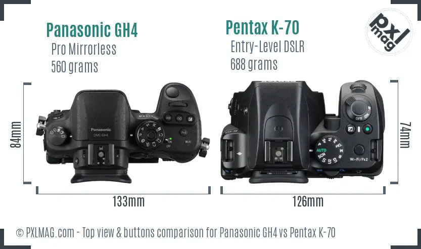 Panasonic GH4 vs Pentax K-70 top view buttons comparison