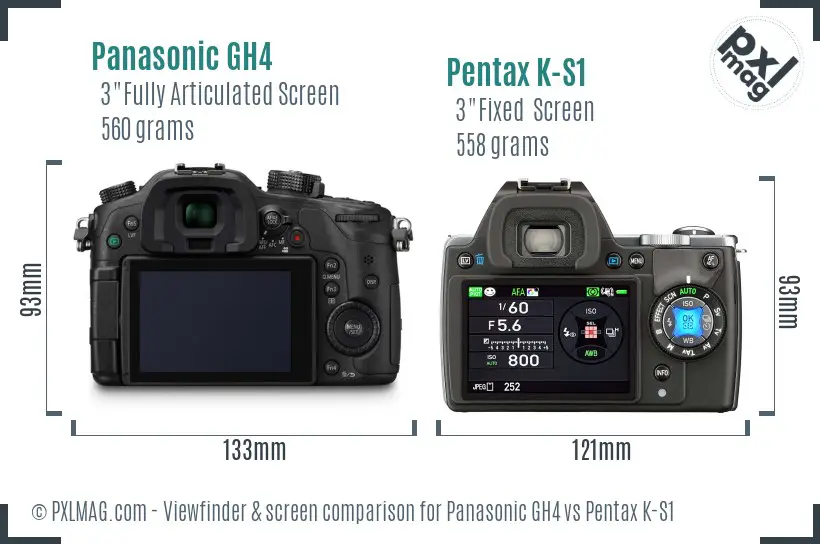 Panasonic GH4 vs Pentax K-S1 Screen and Viewfinder comparison