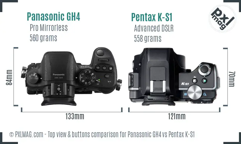 Panasonic GH4 vs Pentax K-S1 top view buttons comparison
