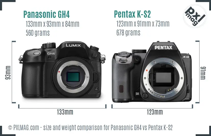 Panasonic GH4 vs Pentax K-S2 size comparison