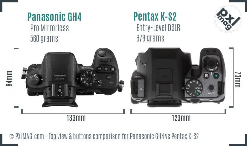 Panasonic GH4 vs Pentax K-S2 top view buttons comparison