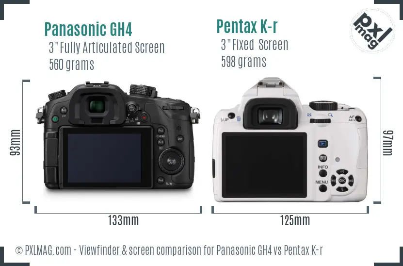 Panasonic GH4 vs Pentax K-r Screen and Viewfinder comparison