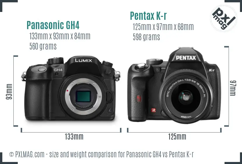 Panasonic GH4 vs Pentax K-r size comparison