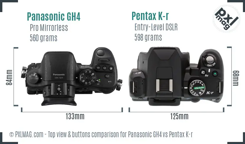 Panasonic GH4 vs Pentax K-r top view buttons comparison