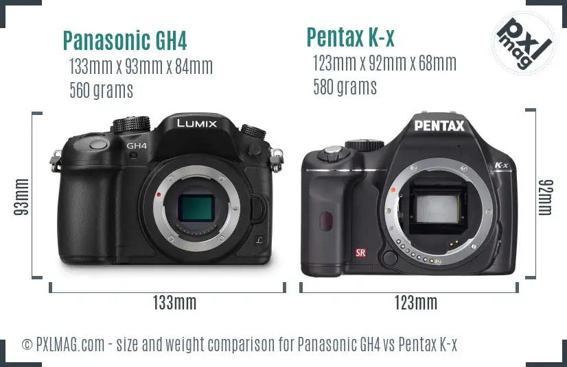 Panasonic GH4 vs Pentax K-x size comparison